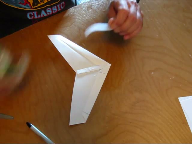 The keel taped along the center line of the wing